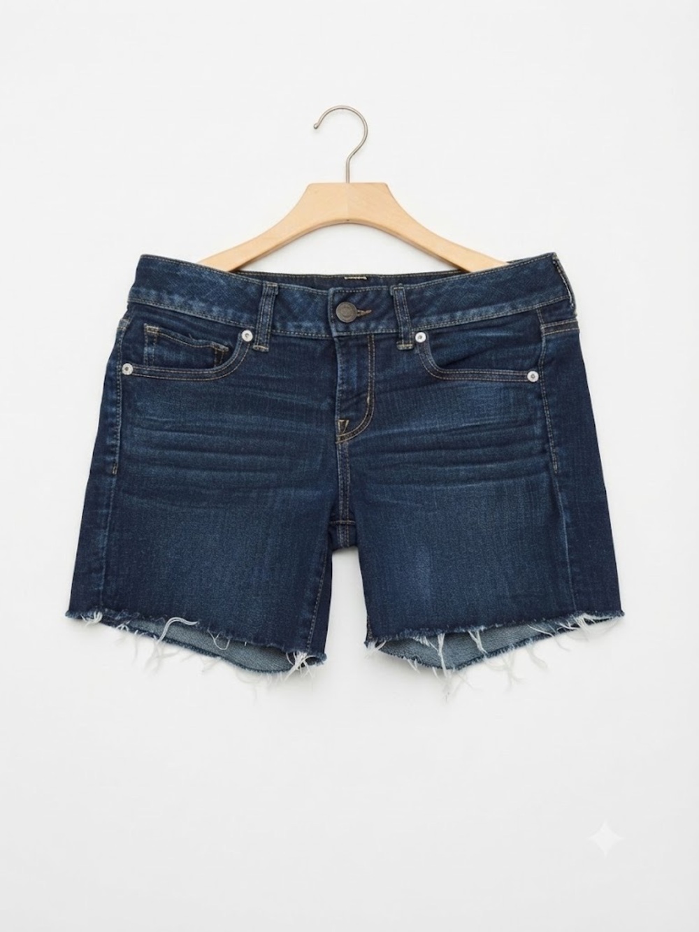 American Eagle Stretch Denim Cutoff Shorts Size 8 Medium Wash Raw Hem